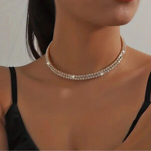 Goldtone rhinestone choker necklace with lobster claw clasp - new in package